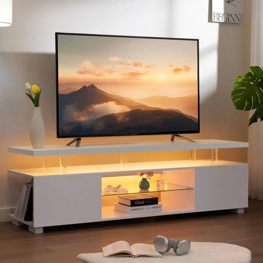 Cubehom LED TV Stand Modern Entertainment Center With Storage