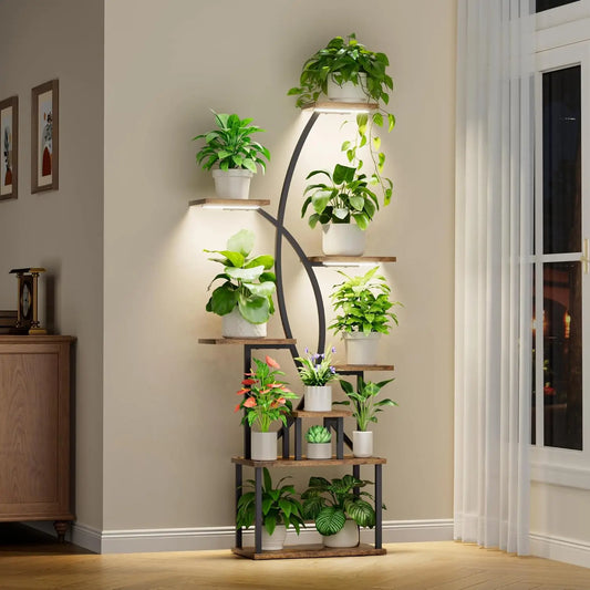 8-Tier Indoor Plant Stand With Full Spectrum Grow Lights