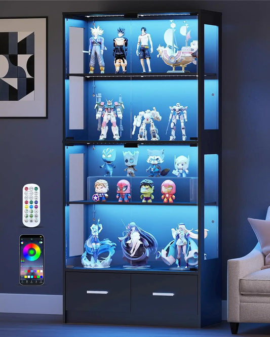 XMSJ Display Cabinet With Glass Doors And RGB LED Lights