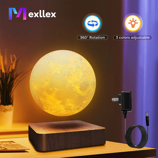 Mexllex Magnetic Floating Moon Lamp With Wooden Base Night Light