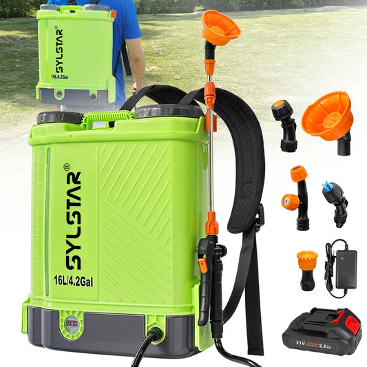 SYLSTAR 4 Gallon Battery Powered Backpack Sprayer 100 PSI With 5 Nozzles