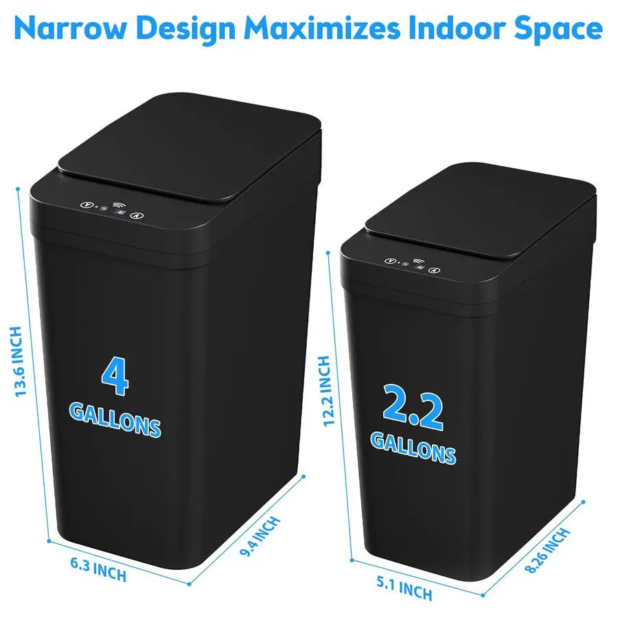 Touchless Motion Sensor Trash Can With Lid Slim Stainless Steel Two Pack