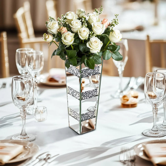 Crushed Diamond Mirrored Floor Vase Glass Flower Vase For Pampas Grass