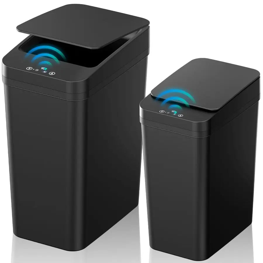 Touchless Motion Sensor Trash Can With Lid Slim Stainless Steel Two Pack