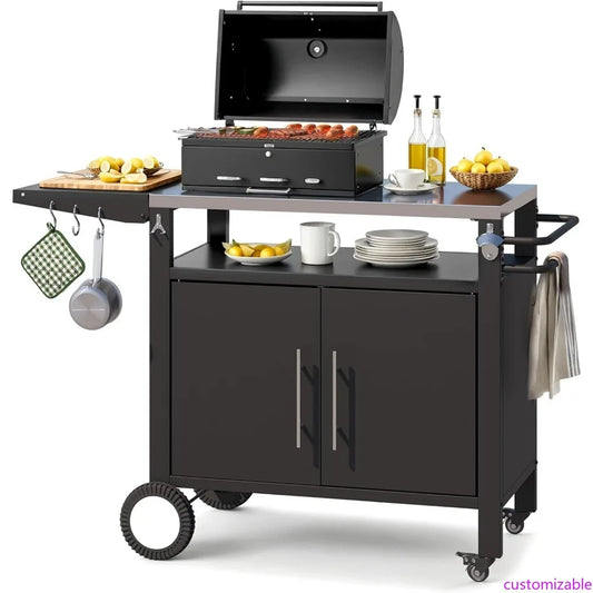 XMSJ Outdoor Kitchen Storage Cabinet with Stainless Steel Prep Table